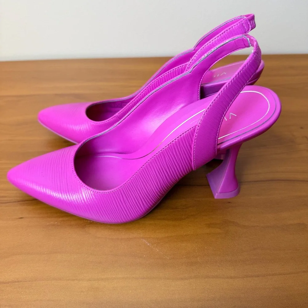Vionic Adalena Pink Lizard Embossed Leather Slingback Flared Heel Pumps Womens 7